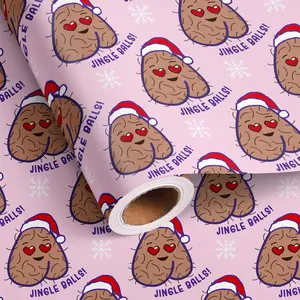 Funny Christmas Wrapping Paper Roll for Women Men Adult Grandma - Pink Naughty Male Gift Wrap Paper Bulk Folded Flat Inappropriate Jingle Balls Gift Wrapping Paper for Holiday Birthday(Total 28.5 sq.ft)