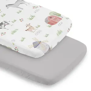 Sweet Jojo Designs 2-Piece Baby Bassinet Sheets Set (Farm Animals) for Girls, Infant Newborn Nursery, Oval, Rectangle & Hourglass Mattress (Neutral, Farmhouse, Barn Animal, Farms Theme, Cow, Horse)