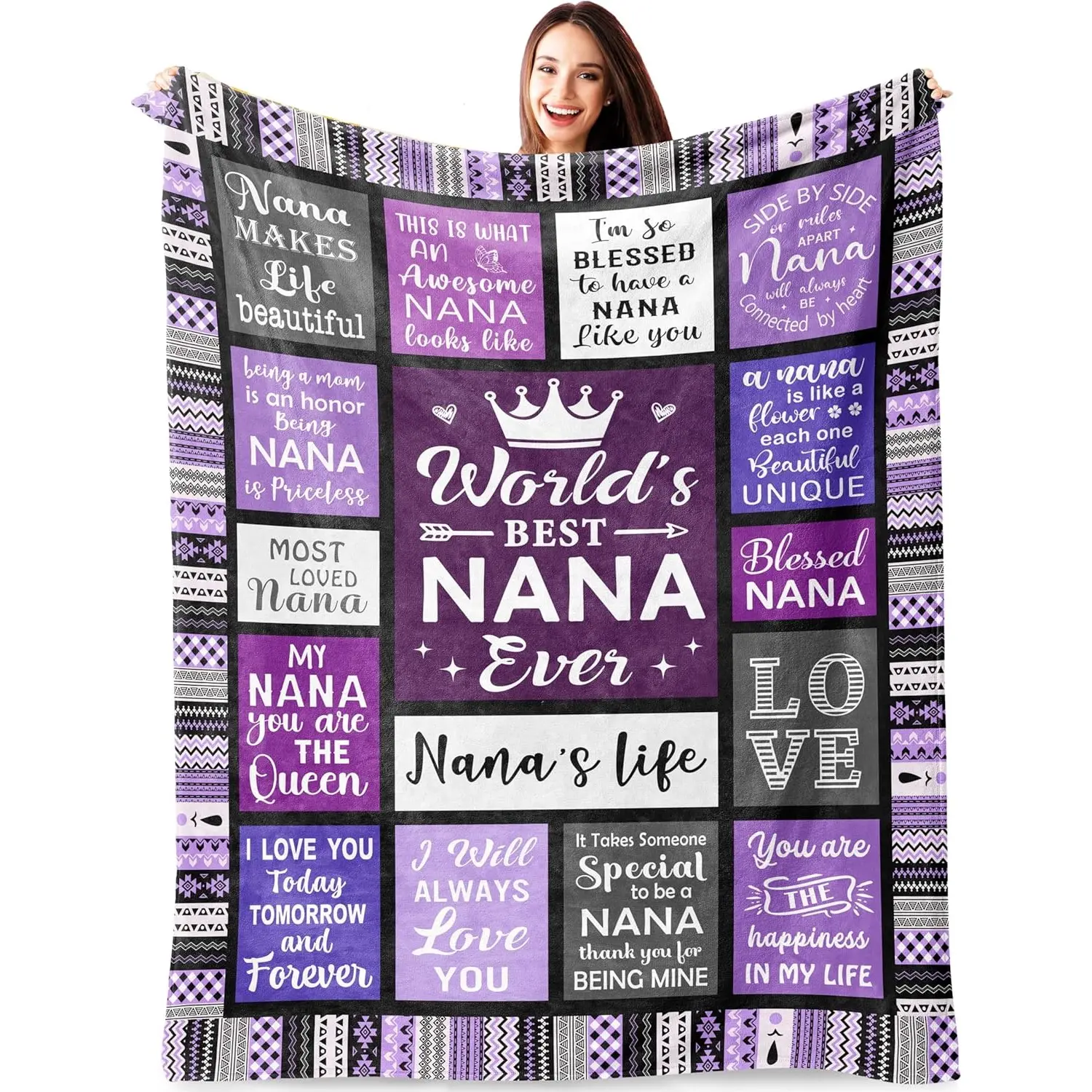 Nana Gifts, Gifts for Nana Blanket 60"x50", Nana Birthday Gifts, Nana Gifts from Grandkids, Best Nana Gifts, Happy Birthday Presents for Nana, Mothers Day for Nana, Printed on One Side with a Plain White Back, Halloween Thanksgiving Christmas Gift