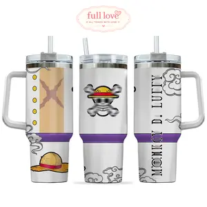 M0.n.k.ey L0ffy 0P Anime 40oz Quencher Stainless Steel Tumbler With Handle, Best Gift Idea  40oz Stainless Steel Tumbler, Eco-Friendly