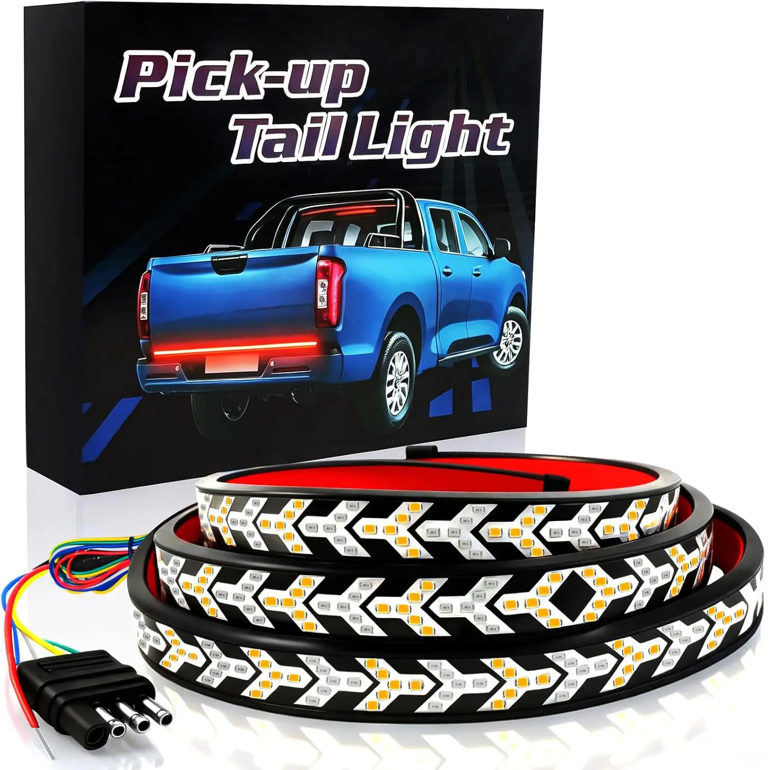 Dazone 60-Inch Waterproof LED Truck Tailgate Strip Light Bar - Arrow Design, Brake, Turn Signal, Reverse & Strobe Functions, Red & Amber Rear Light
