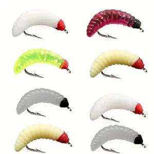 20-Pack Random Color Silicone Fishing Lures, Realistic Salmon Worm Bait with Carbon Steel Hooks, Durable Freshwater Fishing Gear