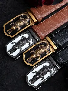 High-End Business Men's Leather Belt, Crocodile Texture Automatic Buckle Waistband, Premium Quality Casual Pants Strap