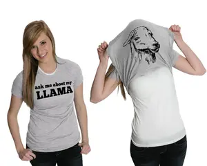 Womens Ask Me About My Llama T Shirt Funny Alpaca Flip Up Tee for Ladies Funny Womens T Shirts Cute Vintage Fashion Casual Ladies T-Shirt Gift Animal Tops for Women Funny Flip Top Women's Novelty Tees Light Grey