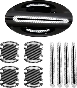 Car Door Handle Protector Reflective Sticker Universal Auto Carbon Fiber Door Handle Anti Scratch Cover Guard 8PCS Blue
