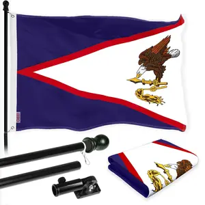 G128 Combo Pack: 6 Ft Tangle Free Spinning Flagpole (Black) & American Samoa Flag 3x5 Ft Printed 300D Polyester, Brass Grommets (Flag Included) Aluminum Flag Pole