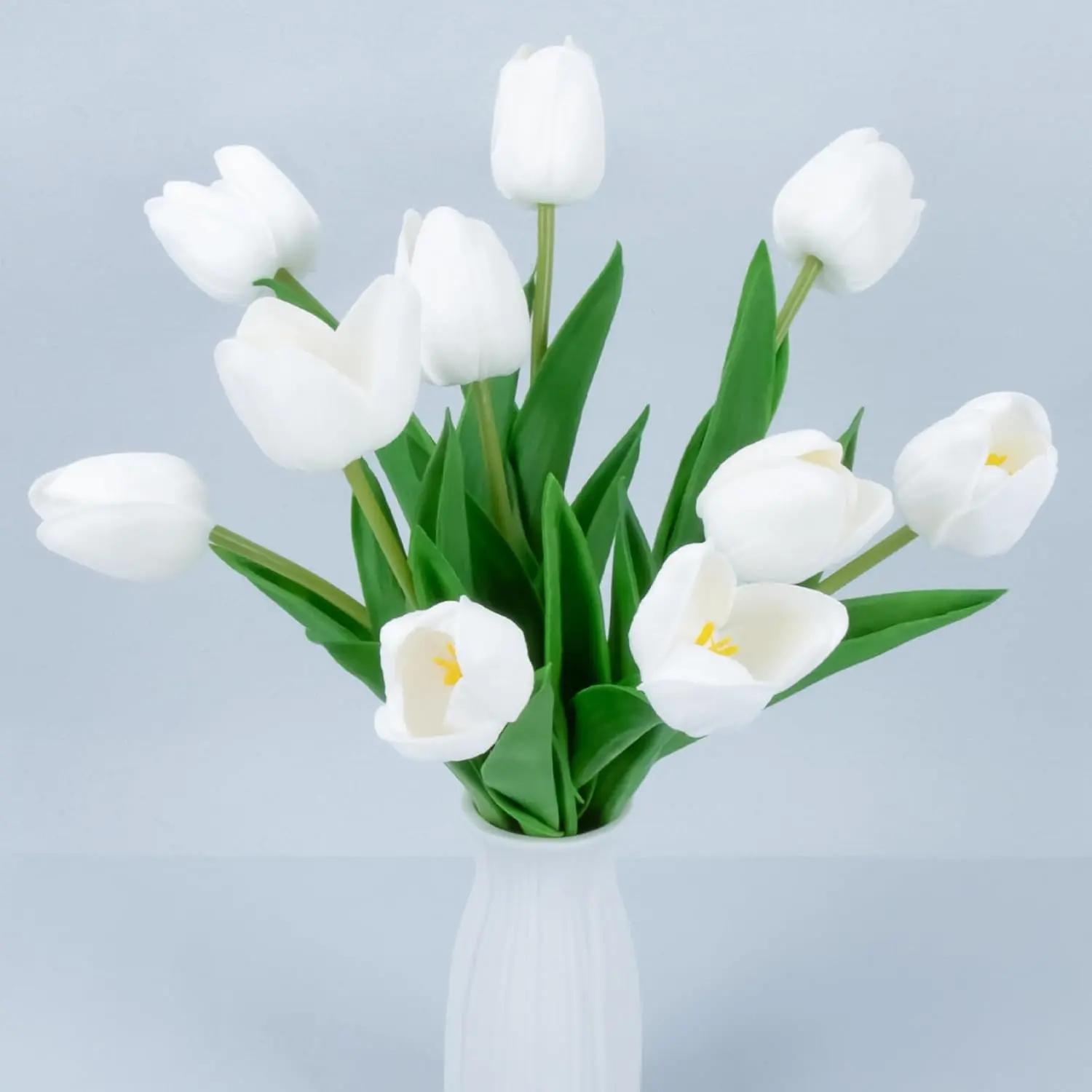 10 White Tulips Artificial Flowers - Fake White Tulips Real Touch Flowers Artificial Tulips That Look Real Realistic Faux Plastic Flowers Bouquet Arrangements for Home Dining Table Decoration