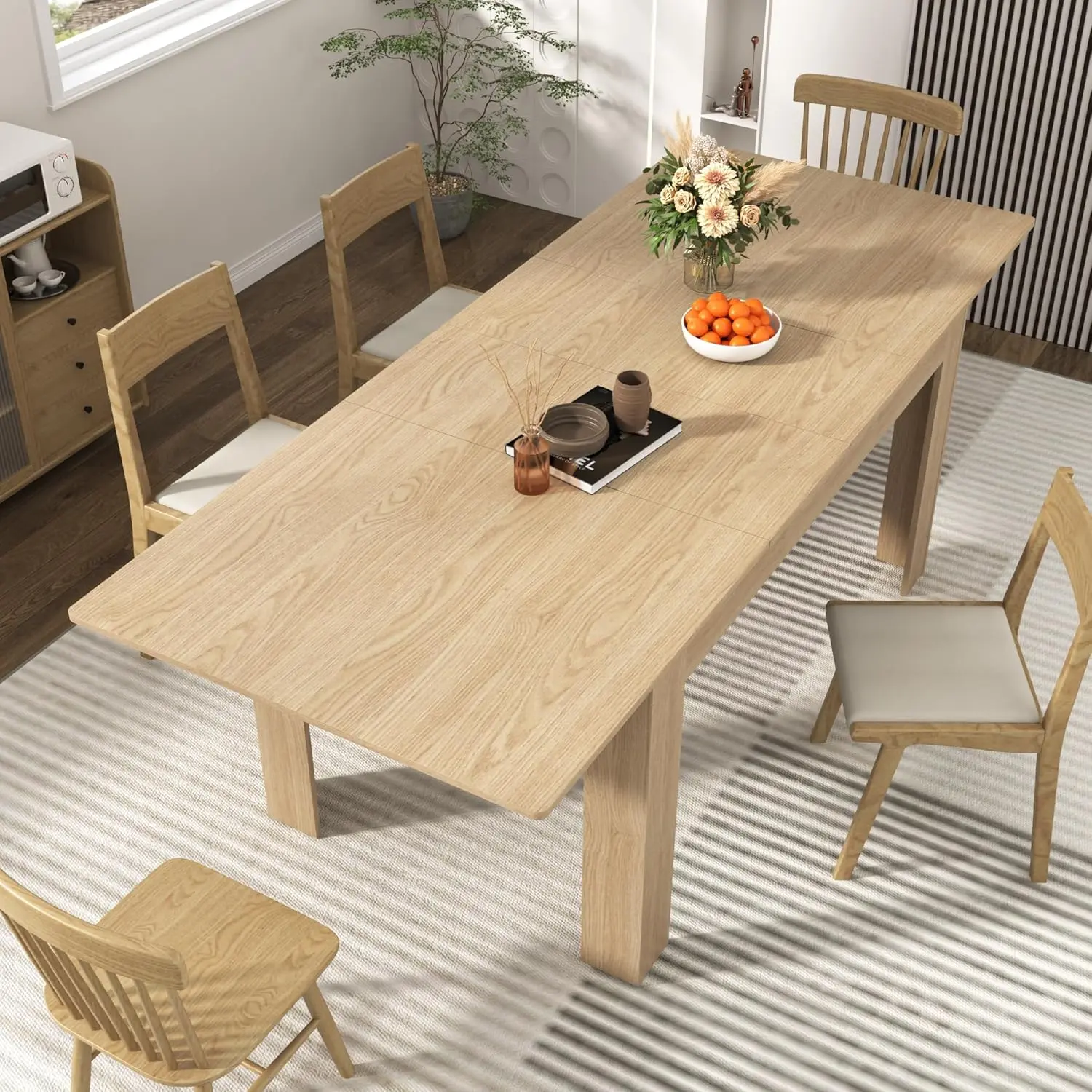 Extendable Dining Table for 6-12 Person, Wooden Dining Room Table, Modern Extendable Table for Gatherings, Meeting for Small Kitchens, Dining Office Areas(Oak/Brown)