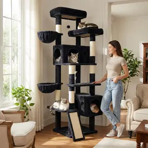 The Globlazer S77c: A 77-Inch space-saving design mansion!  Heavy duty tree featuring a plush cat perch and double condos for ultimate comfort.