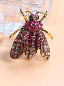 Retro colorful insect pink rhinestone bee brooch suitable for suits and holiday gifts Fashion Accessory
