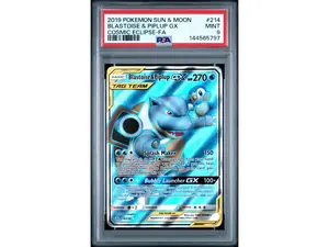 2019 Pokemon Sun and Moon Cosmic Eclipse Blastoise/Piplup Gx #214 PSA 9