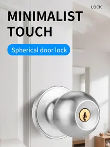 Stainless Steel Spherical Door Lock - Minimalist Touch, Key Unlock, Silent Operation, Fits 40-60mm Doors