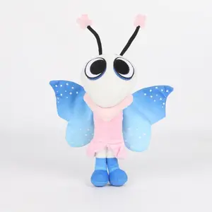 Dandy's World Flyte Easter Plush Toy Movie Stuffed Animals Cute Anime Doll Toys for Kids Birthday Gift Cartoon Scrap Pillow Horror Game Plushie Dolls Xmas Gifts with Blue Butterfly Wings and Pink Dress