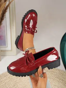 Women's Vintage Thick Sole Mary Jane Shoes, Butterfly Knot Design, Chunky Heel, Slip-On Comfort, Elegant Versatile Commuter School Style