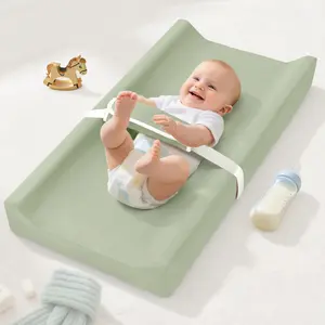 Caveen Baby Changing Pad, Waterproof PU Cover, Contoured Diaper Changing Pad, with Non-Slip Safety Belt, Waterproof & Wipe-Clean, Cozy Diaper Changing Pad for Dresser and Table, Portable and Lightweight, Large Cushioned Foam, Light Green
