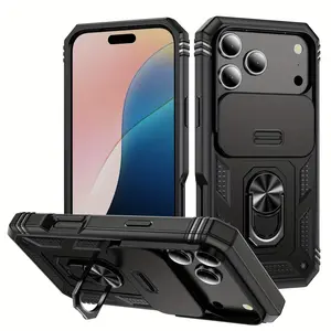 The 360° Metal Ring Rotating Stand Is Compatible with for Iphone 17, 16, 15, 14, 13, 12 Mini, And 11 Series, Featuring a 3-In-1 Heavy-Duty Phone Case with a Sliding Window