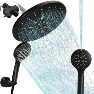 Dual Rain Shower  with Handheld  Combo, 8.8 Inch High  Showerheads Built-in Power Wash with 7  Modes & Anti-Clog Nozzles, Easy Install Shower System for Hard Water, Black