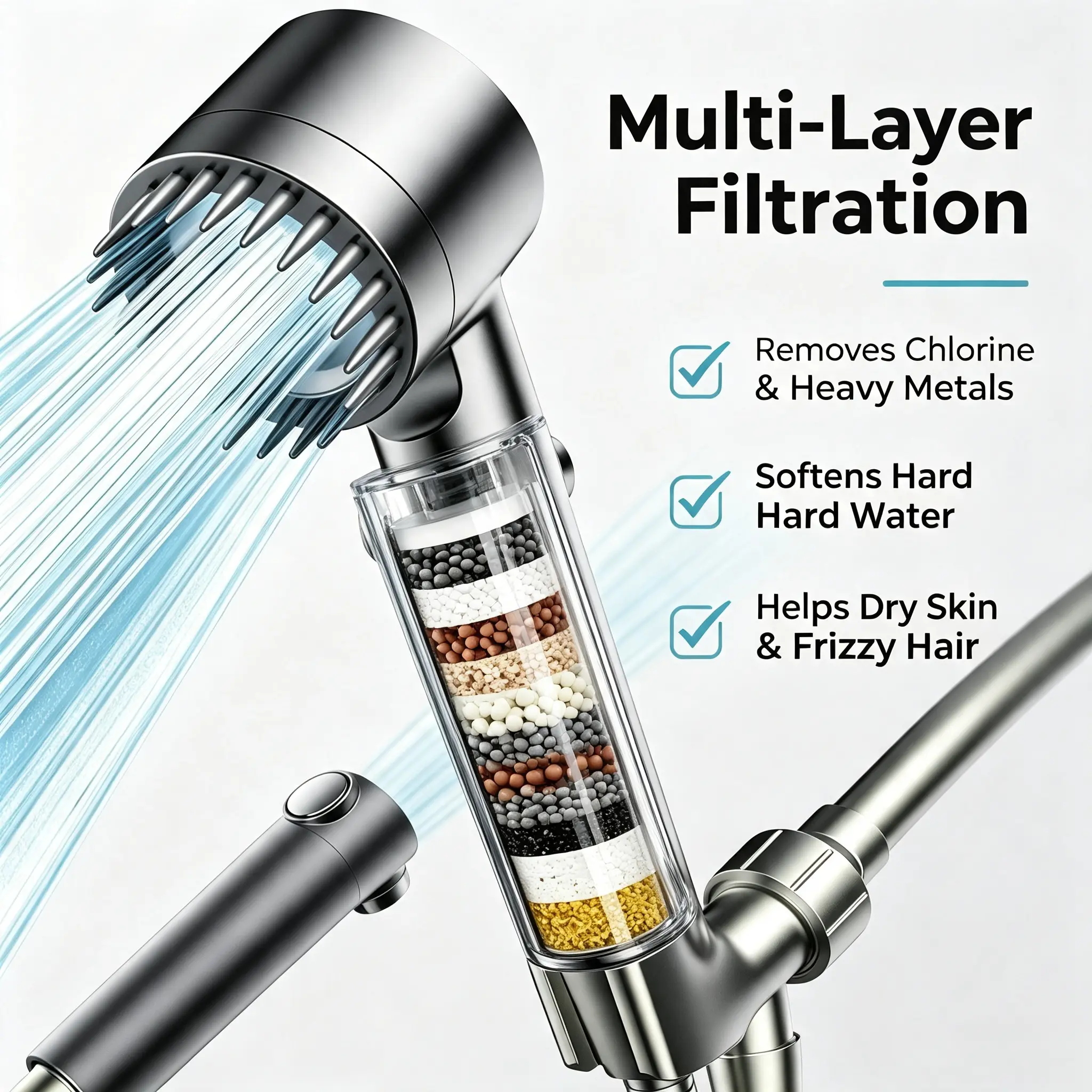Filtered Shower Head with Handheld, High Pressure Water Flow and Multiple Spray Modes Shower Head with Filter, Power Wash for Hard Water, Showerhead with ON/OFF Switch for Pets Bath ，Turbo High Pressure Water Saving Shower Head