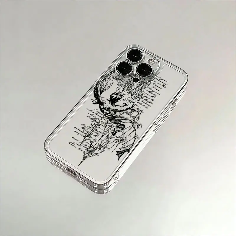 Black Gothic Cross Wing Phone Case， Vintage Mystical Aesthetic Style for iPhone 17 16 15 14 13 12 11 Plus Pro Max， Cool Unisex Gift.