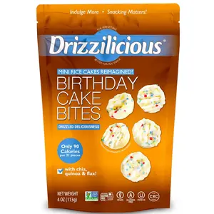 Drizzilicious Mini Rice Cakes Birthday Cake - Rice Crisps, Healthy Snack for Adults and Kids, Flavored Rice Cakes, Vegan, Gluten Free 4oz 6pk