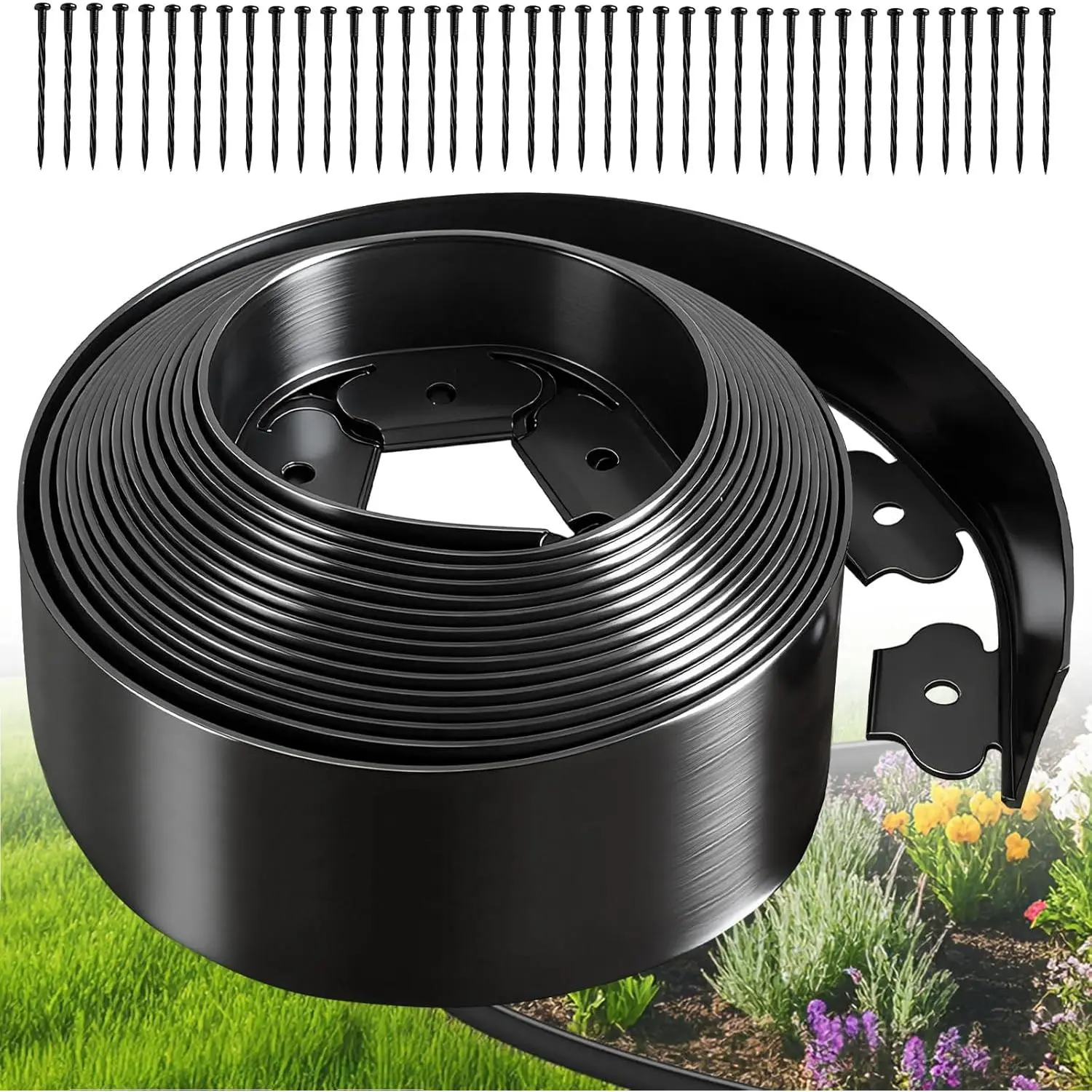 Landscape Edging, Garden Edging Border No Dig 4" Extra Tall x 40' with 40 Stakes, Plastic Edging for Landscaping Border - Heavy Duty & Easy Install, Flexible for Flower Beds, Lawn, Yard, Paver