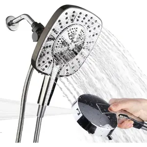 Shower Head with Spray Combo 2 in 1 Rainfall High Pressure with 59" Rotatable Stainless Hose 9 Spray Modes Detachable Silver