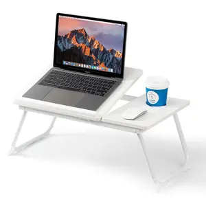 Adjustable Height Foldable Laptop Bed Desk with Cup Holder, Ergonomic Portable Computer Tray Table for Bed Couch Home Office Study Reading