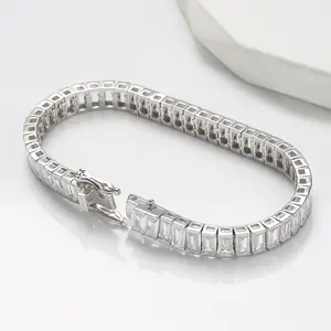 925 Sterling Silver Bracelet for Women - Dainty White Gold Classic Tennis Bracelet with Rectangle Cubic Zirconia - Cute Gold Rope, Cuban, Figaro, Herringbone Chain Link Bracelet - Perfect Confirmation Gifts for Women