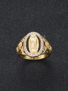 Punk Style Virgin Mary Design Ring, Rhinestone Decor Ring for Women & Men for Party, Daily Decor, Trendy All-match Vintage Jewelry for Birthday Gift