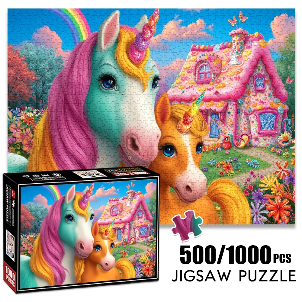 1pc 1000 piece adult puzzle 70x50cm Two Unicorns and a Magical Candy - Themed House500 pieces paper jigsaw puzzle suitable for DIY creative games for adults and families, birthday and holiday stres