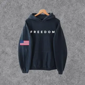 Freedom Hoodie, USA Flag Printed on Sleeve Hoodie, Heavy Blend Cotton, for Men and Women, Made in USA, Crew Neck Cotton Pullover, Top Womenswear, menswear