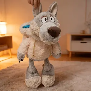 Cartoon Grey Wolf Plush Toy | Cute Funny Soft Stuffed Wolf Dolls Cozy Home Sofa Decor, Polyester Fiber, Ideal for Bedroom Pillow, Birthday Gift for Family and Friends