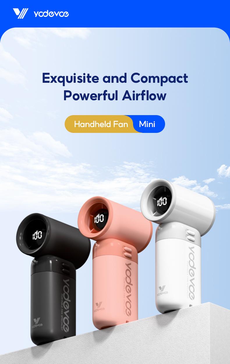 Yodevoe Mini multi-functional handheld fan, powerful turbine portable fan, wind speed 1-100, 20,000 RPM high-speed motor, maximum cooling time 3-13 hours, 3000mAh rechargeable battery, pocket-sized personal travel gadget suitable for both men and women.