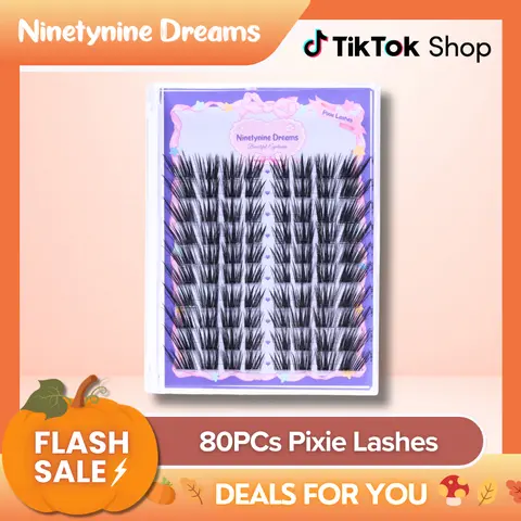 Ninetynine Dreams 80PCs Pixie Lashes | Dramatic Wispy 12-16mm Pre-Mapped Manhua Cat Eye False Eyelashes, Ultra-Thin Black Band, Lightweight Waterproof Long-Lasting Reusable Lash Clusters — Beginner Friendly Makeup Must-Have