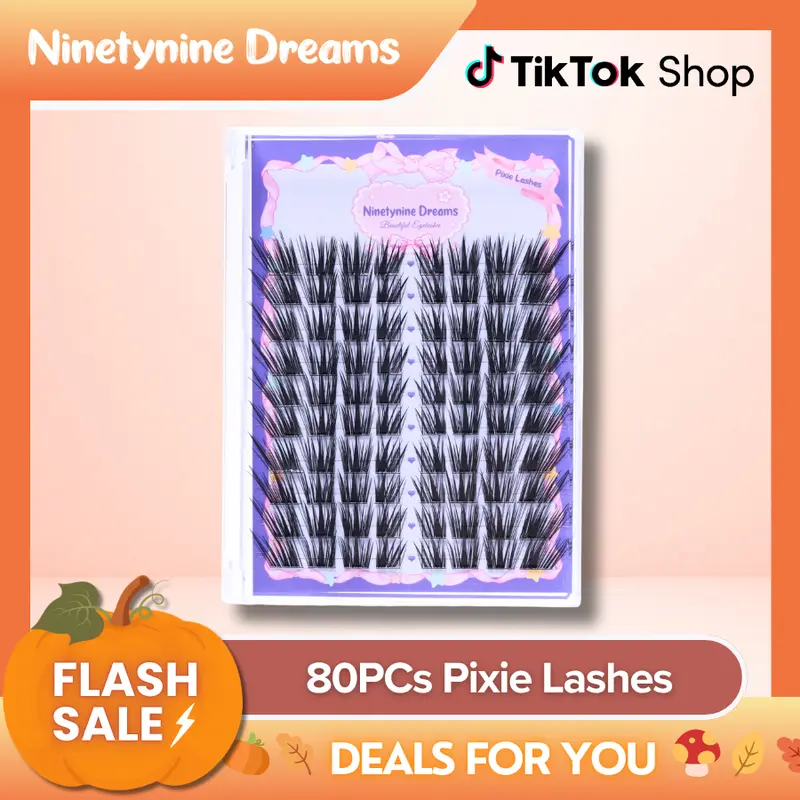 Ninetynine Dreams 80PCs Pixie Lashes | Dramatic Wispy 12-16mm Pre-Mapped Manhua Cat Eye False Eyelashes, Ultra-Thin Black Band, Lightweight Waterproof Long-Lasting Reusable Lash Clusters — Beginner Friendly Makeup Must-Have