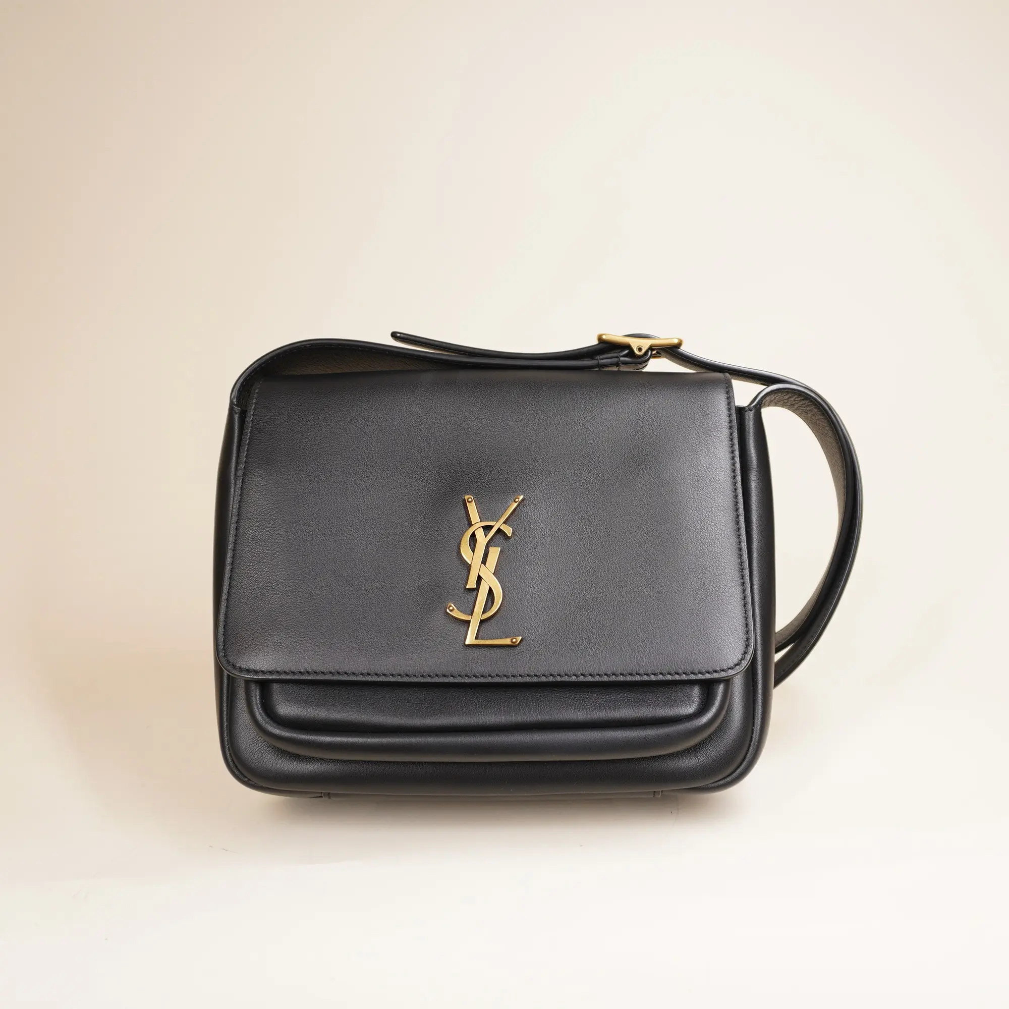 Pre-owned Yves Saint Laurent Leather Shoulder Bags YSL SAINT LAURENT Grained Calfskin Monogram Niki Satchel Black