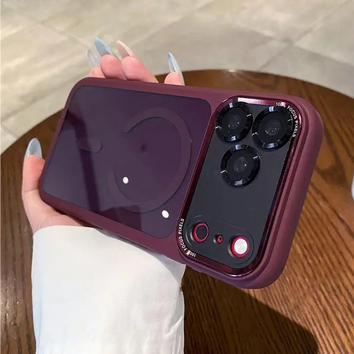 iPhone 14/15/16/17/18 Pro Max Case with Semi-Transparent Magnetic Back Panel, Integrated AI Button Protection, Large Viewing Window, Full Scratch-Resistant Lens Coverage, and Heat-Incorporating Frame Design