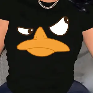 Cute Duck Graphic Heavy Cotton T-Shirt for Women, Valentine's Day Gift for Her, Fashion Oversized Comfort Casual Outfit