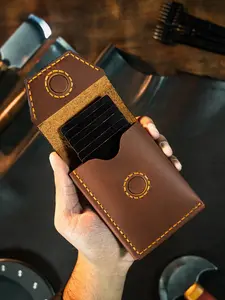 Leather Wallet For Men Magnetic Flap Closure Handmade Pull Up Leather Card Holder Best Valentines Gift For Him