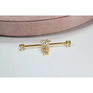 Dangling Butterfly Industrial Barbell.
