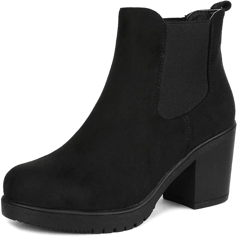 Dream Pairs Women's Soft Suede Chelsea Ankle Boots - 3" Platform Block Heel, Slip-On, Synthetic Sole, Comfortable Walking Footwear, Shoes for Women, Dual Gore Panels, High Heel Boot