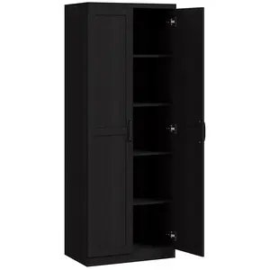 Tall Black Wood Pantry with Anti Tipping Wall Strap for Living Room TV Console Behind Sofa Table Hallway Corner Kitchen Extension Holiday Dinner Serving Assembly