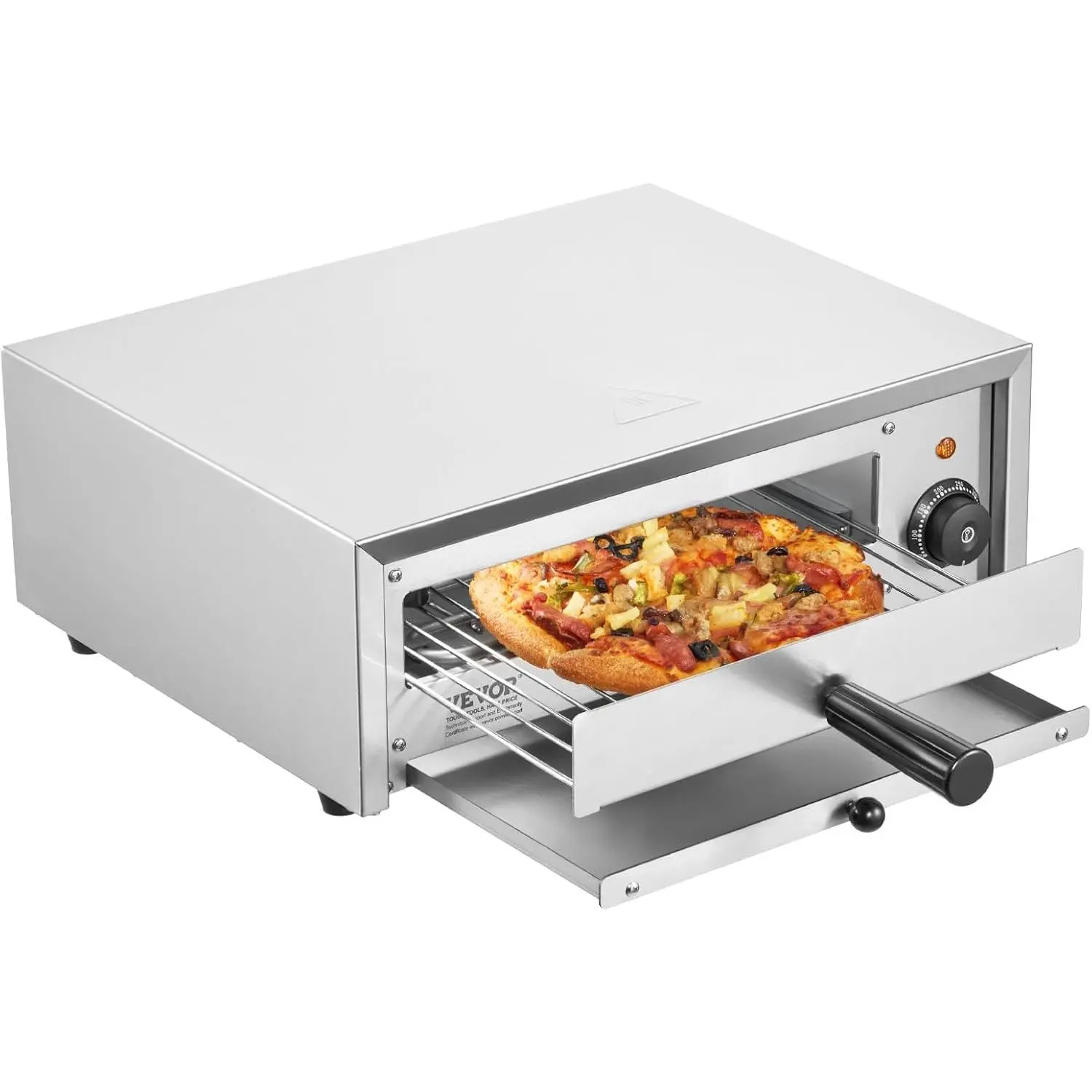 VEVOR 12-inch Electric Pizza Oven 1500W Stainless Steel Construction 122-662℉ Temp Range Easy-to-Clean Crumb Tray for Home & Commercial Use