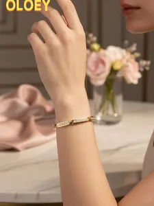 OLOEY 14K Gold Plated Bangle Women's Fashion Accessory with Geometric Design & Sparkling Zirconia Hypoallergenic Perfect Gift for Girlfriend and Best Friend Lab Grown Diamonds wife accessories