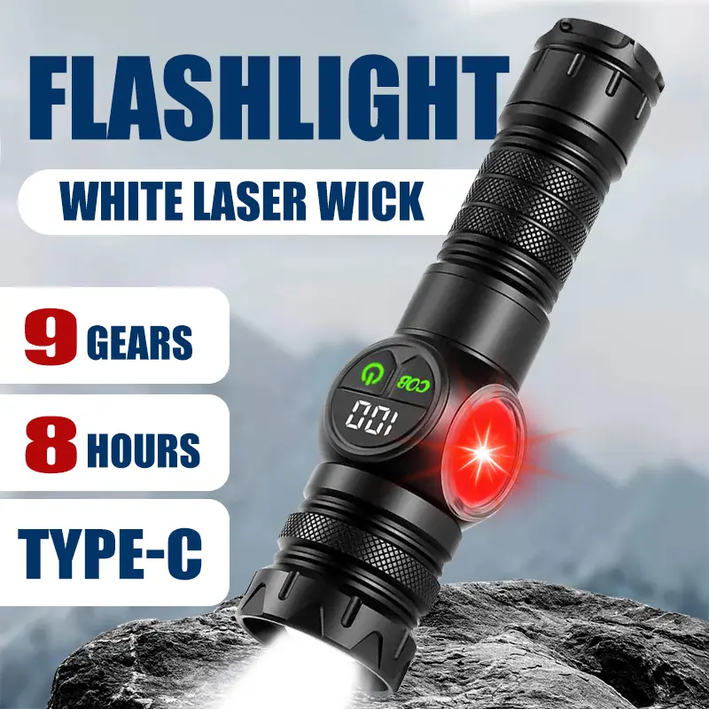 2024 Upgraded Ultra Bright Tactical LED Flashlight - Rechargeable, 5+4 COB Lighting Modes, Durable Aluminum Alloy Head, Long-Lasting Endurance, Travel Accessory, Batteries Included, for Hiking, Hunting, Emergency, Home Improvement Portable Lighting