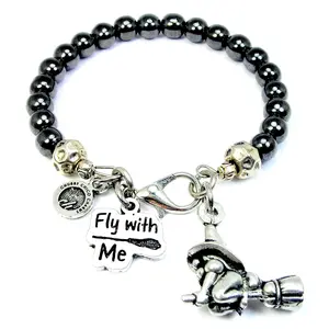 Flying witch gnome fly with me Hematite Glass Bracelet
