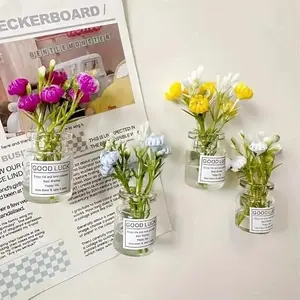 8PCS Magnetic Mini Glass Vases: Decorative Luminous Floral Bottles for Fridge & Whiteboards, Small Magnetic Flower Pots for Office Spaces, Functional & Cute Locker Decor Set