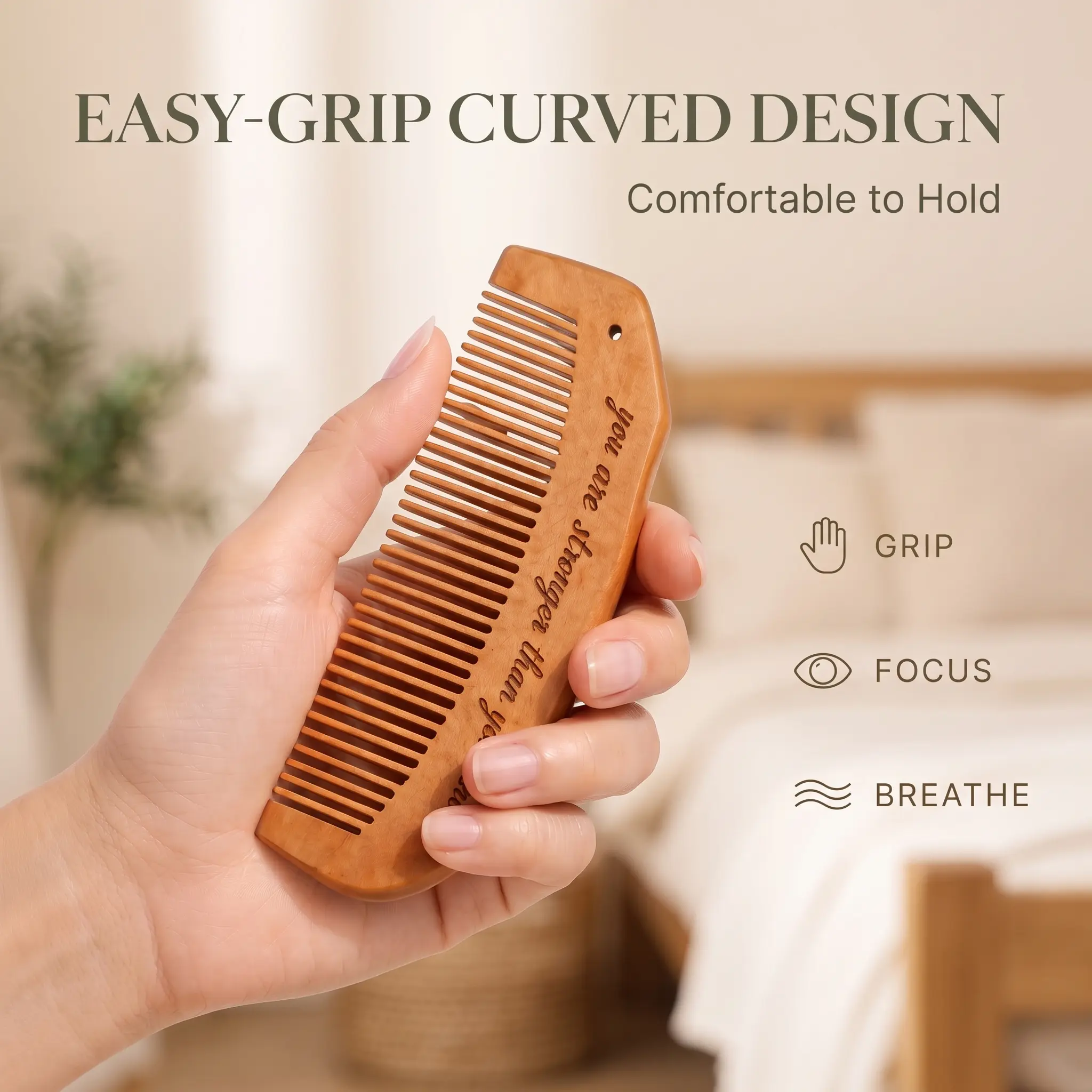 Wooden Labor Support Comb for Pregnancy, Natural Wooden Massage Comb, Compact Hospital Bag Essential for Mom-to-Be, Baby Shower Gift