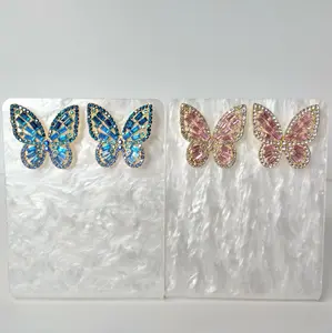 #272 Pink or Blue Large Butterfly with Rhinestones Stud Earrings, Casual, Jewelry, Spring, Summer