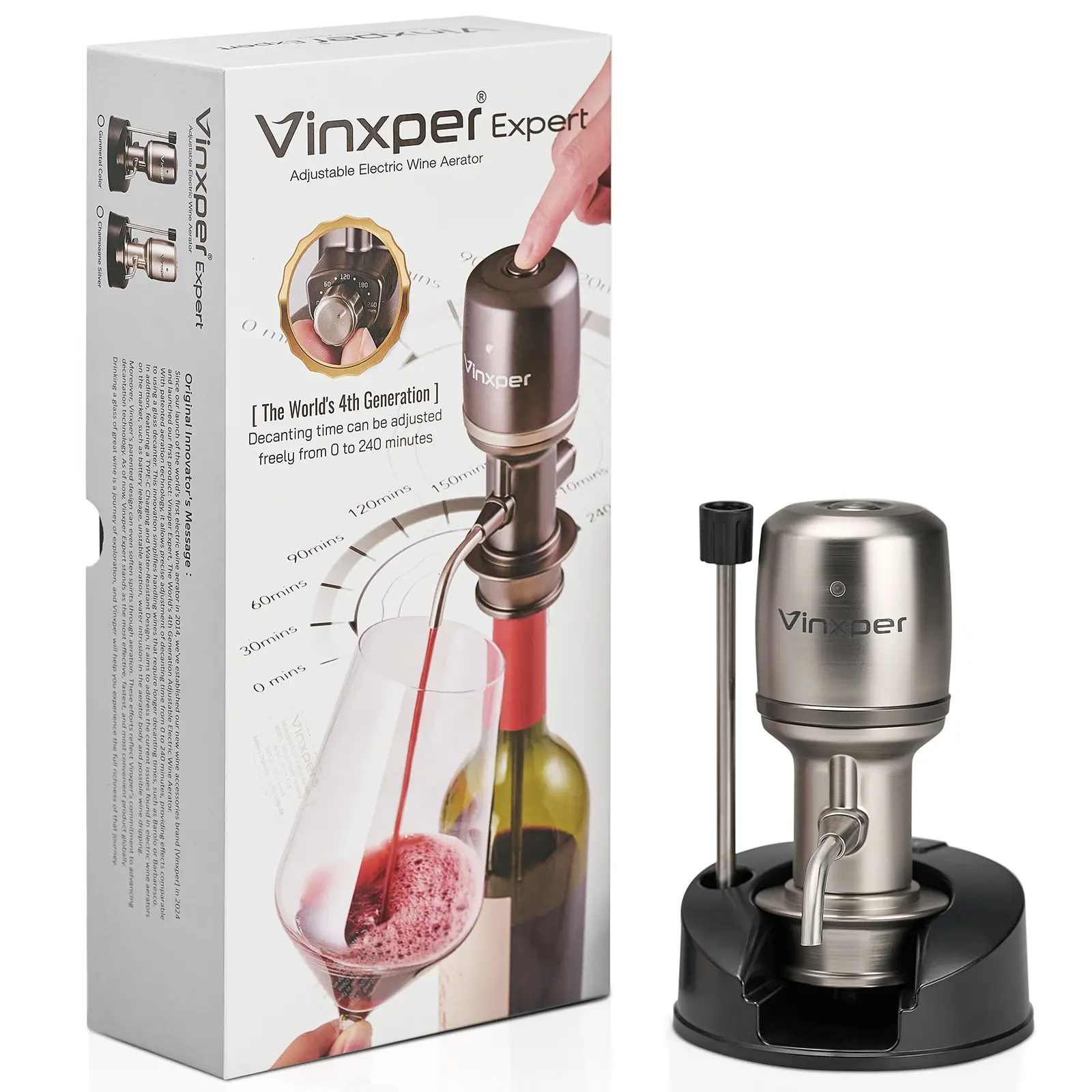 Vinxper Adjustable Electric Wine Aerator with Plug-in Power, Temperature Control - Enjoy Immediate Enhanced Flavor